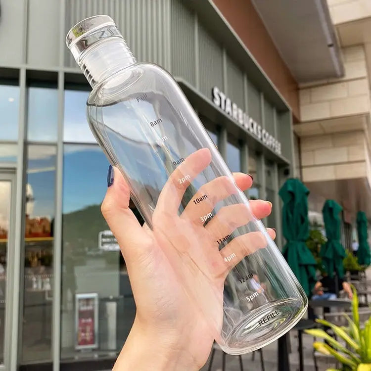 Aesthetic 450ml Glass Bottle – Time Marker, Straw & Heat-Resistant Design