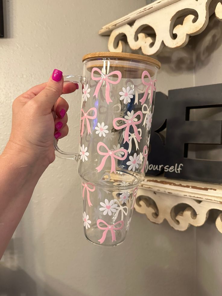 24oz Glass Tumbler with Bamboo Lid, Handle & Straw – Customizable & Eco-Friendly